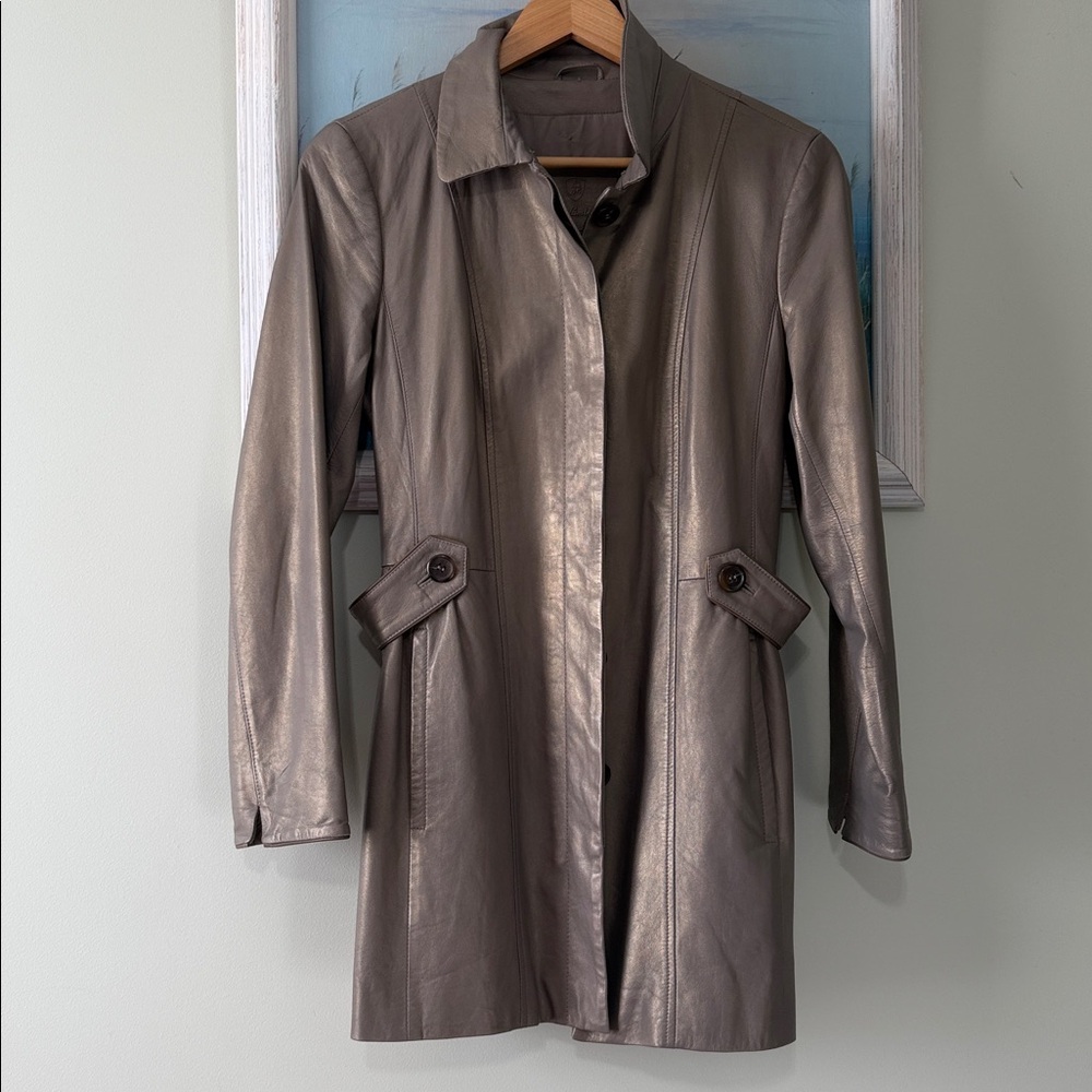 TONINO LAMBORGHINI Womens Gray Gold Lamb Skin Leather Coat  Size L (RUN SMALL)